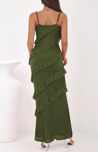 BTFBM Summer Dresses for Women 2026 Spaghetti Strap Bodcyon Solid Cocktail Wedding Guest Dress Summer Fashion Clothing (Army Green,X-Large) — view 3