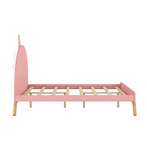 Merax Kids Beds With Unicorn Shape Headboard Full Size, Fun Wood Low Bed Frame For Boys,Girls, No Box Spring Need Pink #TOP5
