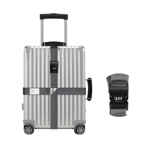 Ajustables para Equipaje con Combinación de Cerradura y Hebilla, Correa Cruzada para Maletas con Etiquetas – Accesorios de Viaje (Gris)
