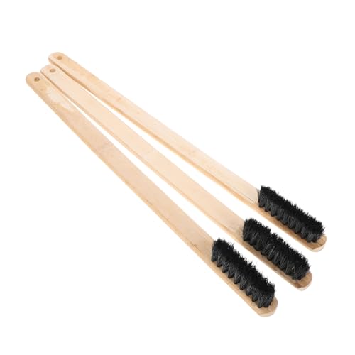 Amosfun Juego De 3 Cepillos Limpiadores De Ruedas y Neumáticos Mango Largo De Bambú, Cerdas Suaves, Multifunción para Limpieza Automotriz, Ideales para Mantenimiento De Llantas y Motor