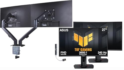 Image of ASUS TUF 27 inch FHD VA Gaming Monitor with 1ms Response Time, Adaptive-sync, AMD FreeSync Premium, 240Hz, VESA Mount (100mm), Displayport & Black (VG27VQMY) 2 Pack w /DKZ Hub & ErgoFlexy Dual Mount Arm