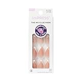 KISS imPRESS No Glue Mani Press On Nails, French, 'Glimpse', White, Medium Size, Coffin Shape, Includes 30 Nails, Prep Pad, Instructions Sheet, 1 Manicure Stick, 1 Mini File