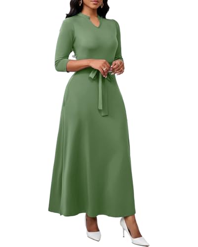 Image of BubFee Maxi Dresses for Women Semi Formal Long Dress 3 /4 Sleeve Casual A-line Church Dresses with Pockets