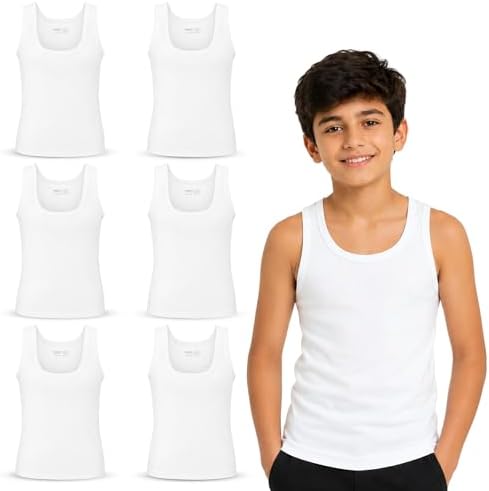 UNDEREA 6er Pack Jungen Unterhemden Tank Tops – Klassisch Feinripp aus 100% gekämmter Baumwolle für Schule Sport Alltag