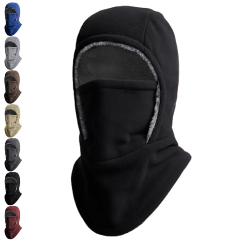 Unisex Windproof & Warm Balaclava, Thickened One-Piece Winter Hood Face Mask, Neck Warmer and Ear Protection (US, Alpha, One Size, Black)