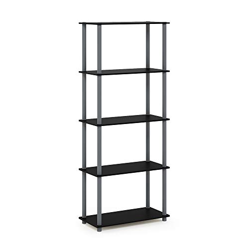 Image of Furinno TURN-N-TUBE Storage Shelves, 5-Tier Book Shelf, Corner Shelf, Toolless Open Shelves, for Organization and Storage, Living Room, Garage, Home Office, Black