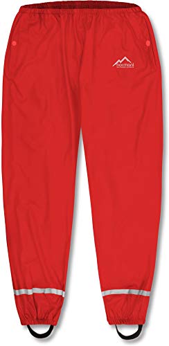 normani Regenhose für Jungen und Mädchen - Wasserdicht, Winddicht & Atmungsaktiv - Unisex ungefütterte Überziehhose Rot 146-152