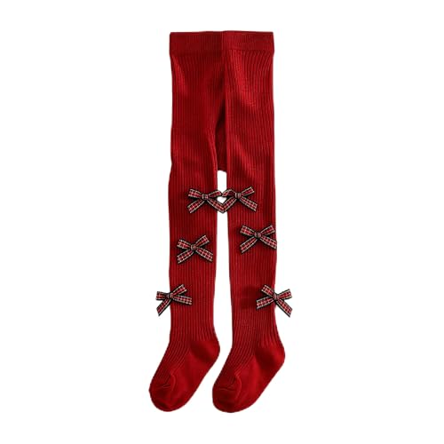 Image of VIKITA Girls Ribbed Tights with Bow - Soft Daily Knitted Leggings