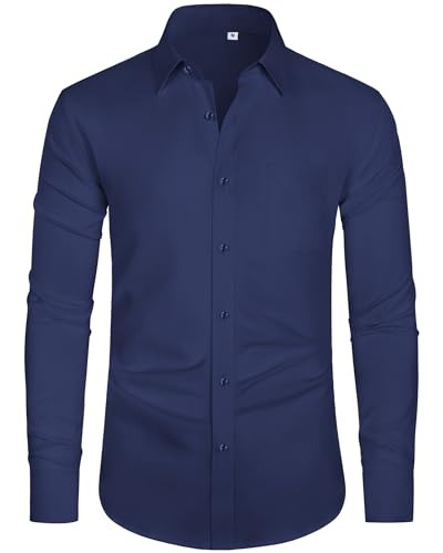 J.VER Herrenhemden Langarm Bügelfrei Stretch Regular Fit Hemd Herren Atmungsaktiv Männer Knopfleiste Hemden Bügelleichtes Elastiscer Shirt,Marineblau,XL J.VER Herrenhemden Langarm Bügelfrei Stretch Regular Fit Hemd Herren Atmungsaktiv Männer Knopfleiste Hemden Bügelleichtes Elastiscer Shirt,Marineblau,XL
