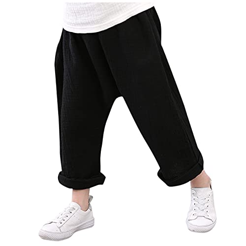 Toddler Baby Boys Girls Cotton Linen Harem Pants Solid Ankle Pants Anti-𝐌osquito Pants Pull-on (Black, 2-3 Years)