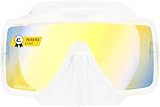 CRESSI Desde 1946 - SF1 Mask - Máscara Cuadrada sin Marco con Lente Templada Ideal para Buceo Apnea y Snorkeling - Transparente_Lentes 380 UV Amarillo/Azul - Talla Única Unisex