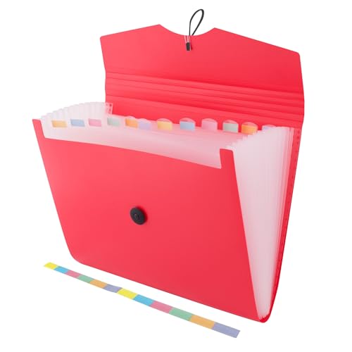 D.RECT 5580 Carpeta de archivos extensible A4 | Acordeón Carpeta Clasificadora de documentos con 12 Compartimentos | Carpeta de Acordeon | color rojo