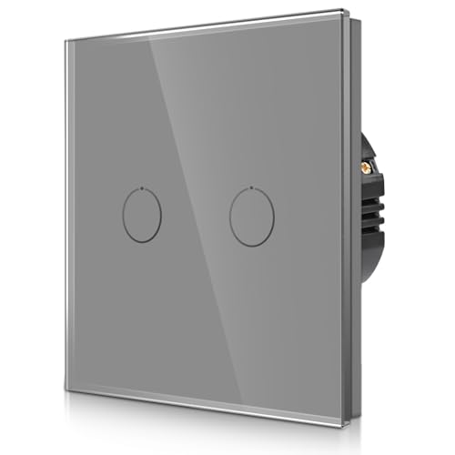 CNBINGO Touch Wechselschalter unterputz in Grau, Lichtschalter mit Status-LED und Glas Panel