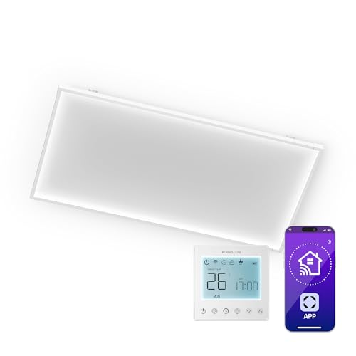 Klarstein Calefactor Infrarrojo 770W – Panel Infrarrojos Techo/Pared, WiFi, Control App, Termostato, IP44, Silencioso, Seguridad Infantil, Para Habitaciones 15 m², Diseño Minimalista
