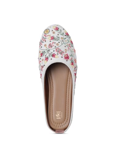 Image of OPIVE's Mehandi Women's Mojari Jutti Ethnic Punjabi Juttis Traditional Flat Embroidered Canvas Fancy Bellies Comfortable Sole for Womens & Girls