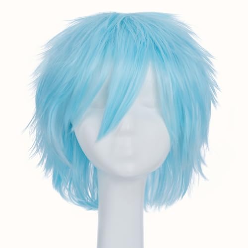 Image of S-noilite Unisex Short Cosplay Wig Short Pixie Fluffy Hair Wigs for Women Men Halloween Anime Party Dress Costume Hairstyle Heat Resistant Straight Synthetic Hair Wigs Light Blue