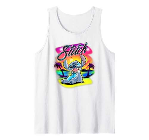 Débardeur Stitch Disney Airbrush sans manches col rond en coton imprimé bleu