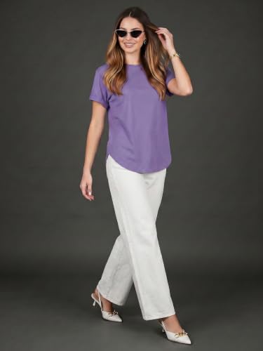 Image of JUNEBERRY Pure 100% Cotton Oversized Loose Fit Drop Shoulder Round Neck Boyfriend Fit Solid Half Sleeves T-Shirt for Women & Girls (Sizes: S to 2XL)
