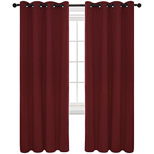 Image of Deconovo Room Darkening Shades Thermal Blackout Curtains Grommet Top Shade Curtains for Office 52W x 63L Inch Maroon Red Set of 2