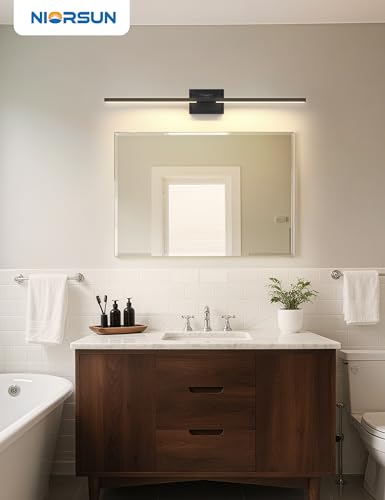 Image of NIORSUN 39.4 Inch Modern Bathroom Light Fixture, 34W 5CCT Dimmable LED Black Bathroom Vanity Lights Over Mirror, Vanity Lights for Bathrooms Restroom Mirror