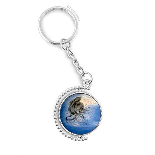 Porte-clés style chinois aquarelle Orchidée Fantaisie rotatif multicolore 1,2x3,5