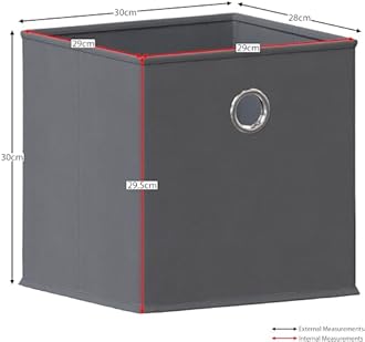 Vida Designs Durham Cube Bookcase Storage Organiser Living Room Bookshelf Home Office Furniture (4 Cube & 2 Grey Baskets, Dark Wood)