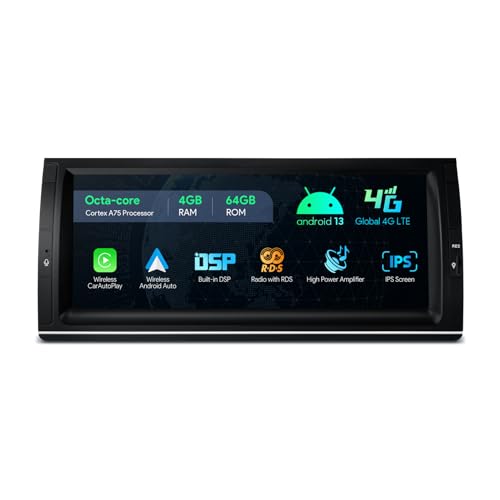 XTRONS Single Din Car Stereo for BMW X5 E53, Android 13 Octa Core 4GB+64GB Car Radio, 10.25 Inch IPS Touch Screen GPS Navigation for Car Bluetooth Head Unit Built-in DSP Car Play Android Auto 4G LTE