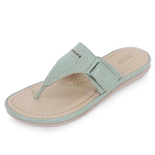 Image of DOCTOR EXTRA SOFT Women's Flat Memory Foam Slippers /Flip-Flops Fashion Stylish Casual Comfortable Diabetic Orthopedic Lightweight Synthetic Slip-On Sandals With Adjustable Strap For Girls D-608