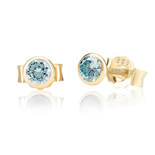 NKlaus Paar 5,0mm 585 Gelb Gold 14 Karat Ohrstecker Kristall Zirkonia Aquamarin Butterfly Verschluss Damen Mädchen 11039