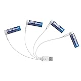 XTAR 4-Pack Rechargeable 1.5V Lithium AA 3000mAh Batteries with 4-in-1 USB-A to USB-C Charging Cable,Over 1200 Cycles