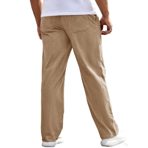 Men's Stretch Corduroy Pants Casual Work Elastic Waist Sweatpants Baggy Straight Slacks Streetwear Trousers for3