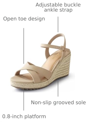 Image of Ankis Wedge Sandals for Women, Espadrille Womens Wedge Sandals Comfortable Open Toe Cross Band Ankle Strap High Heel Wedges for Women Dressy Summer -3.4Inch