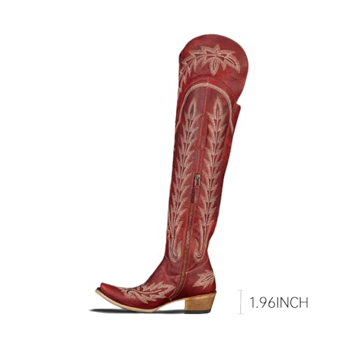 Image of olomisa Over the Knee Cowboy Boots for Women Embroidery Cowgirl Boots Chunky Heel Side Zipper Boots Thigh High Western Boots