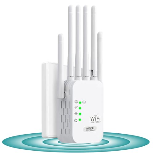5G Amplificatore WiFi,1200Mbps Ripetitore Wifi Potente per Casa,6 Antenne,2 Porte LAN,Wi Fi Extender,Modalità Ripetitore/Router/AP,Wi Fi Domestico e Ufficio con Copertura Fino a 10000m³ (600)