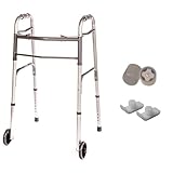 Healthline Folding Walker with 5' Wheels – Adjustable Height for Short, Standard & Tall Adults – Lightweight Aluminum Frame, 2-Button Easy Fold, Rear Glides Included – Stable Senior Support