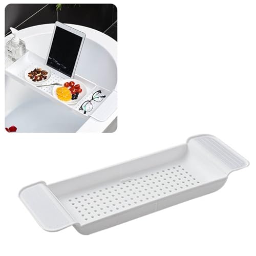 Badewannenablage Aus Kunststoff Erweiterbar Stabile Ablage Für Duschgel Handtücher Gläser Badeblumen Im Badezimmer (White)