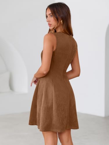 Simplee Womens Suede Cocktail Fall Dress 2026 Faux Suede Sleeveless Zip Up Classy Cute Wedding Guest Mini Dresses(Caramel L) — view 5