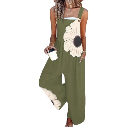 QXE Women's 2026 Summer Floral Print Overalls Jumpsuits One Piece
