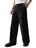 Crastimo Men Baggy Dress Pants Pleated Trousers Zipper Fly Semi-Elastic Waist Big and Tall Casual Loose Wide Leg Pockets Valentines Day Gift Black M