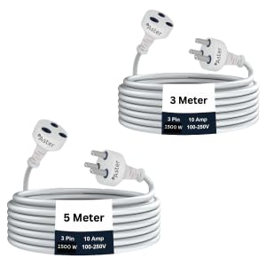 Aster Single Outlet Extension Power Cord, 10A, 3 & 5 Meter Heavy Duty Long Wire, Expandable, Indoor/Outdoor Use, White, Combo Pack-image-30