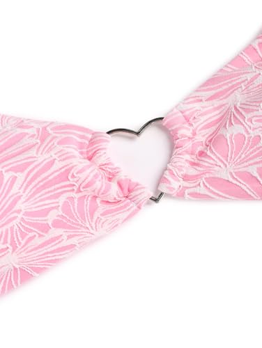 seamoly Floral Terry Cloth Jacquard Heart-Shaped Ring Decor Halter Cheeky Bikini Set3