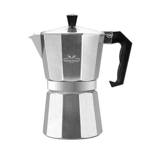 MERMOO YILAN Moka Pot 3/6/9 tazas – Cafetera de café para cocina de gas y electricidad, cafetera de camping para casa, oficina, camping (6 tazas)