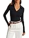 Meetrendi Womens Long Sleeve V Neck Polo Shirts Business Casual Collared Work Top Slim Fitted Basic 2024 Fall Outfit Black