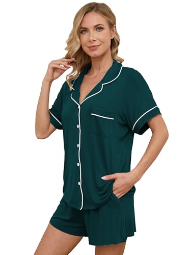 Image of FENNAT Pajama Sets for Women 2 Piece Soft Button Down Pj Sets Sleepwear Short Sleeve Loungewear Shorts with Pockets, S-XXL