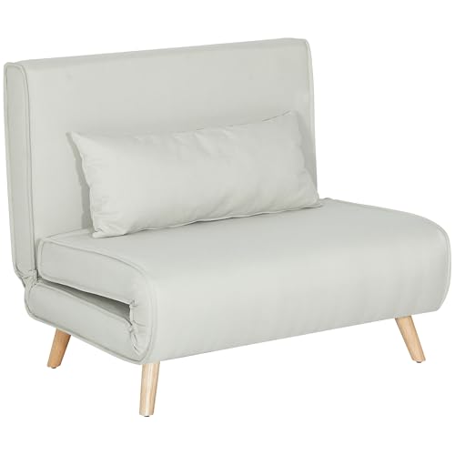 HOMCOM fauteuil convertible 1 place, fauteuil-lit chauffeuse 3 en 1 avec dossier réglable, oreiller, siège rembourré, tissu en lin, canapé-lit pour invités, salon, charge 350 Kg, 190/78 x 94 cm, crème