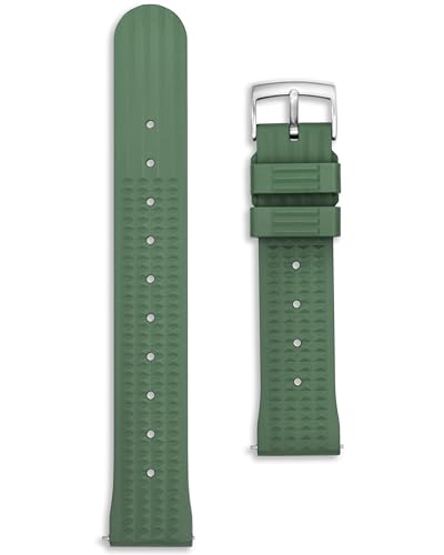 Waffle FKM Rubber Dive Strap | 20 mm Green | Quick Release Pins | Vintage Waterproof Replacement Divers Watch Band | Men and Women Diving Watchstrap | Silver Buckle (Green, 20mm)