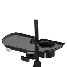Lightweight Durable Mic Stand Utility Tray Adjustable Clamp Allows for Clamping on to Mic Stand Vented Drink holder included Included Pick Tab holds up to 5 Guitar Picks Overall Surface 12" X 7" (307 x180mm)