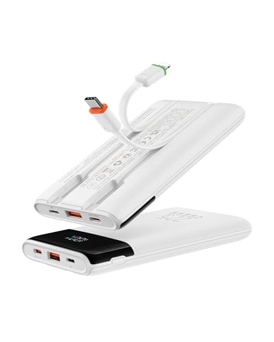 VEGER Power Bank con Cables Integrados,10000mAh USB C Bateria Portatil, 22.5W Mini Bateria Externa Carga Rapida Compatible con teléfonos móviles, tabletas, Chalecos calefactables, etc.
