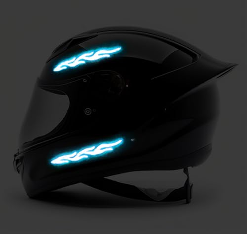 Image of customTAYLOR33 High-Intensity Grade Premium Reflective Tribal Flame Helmet Decals, Motorcycle Safety Sticker Decals (Blue)
