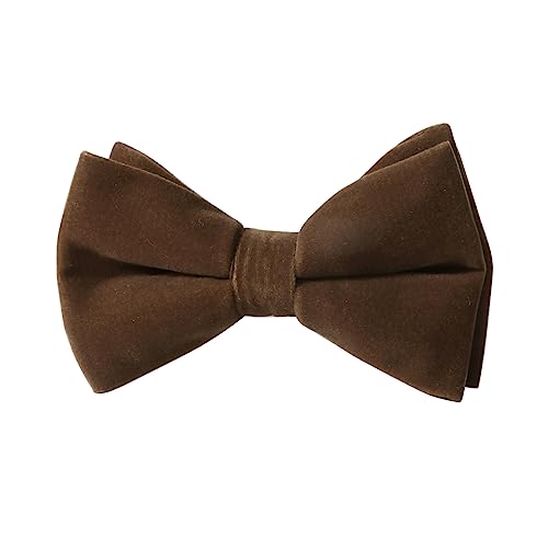 PACGOTH Papillon da uomo, papillon da uomo, pre-legati, in velluto, da uomo, tinta unita, regolabile, per matrimonio, con confezione regalo, Marrone, Formal